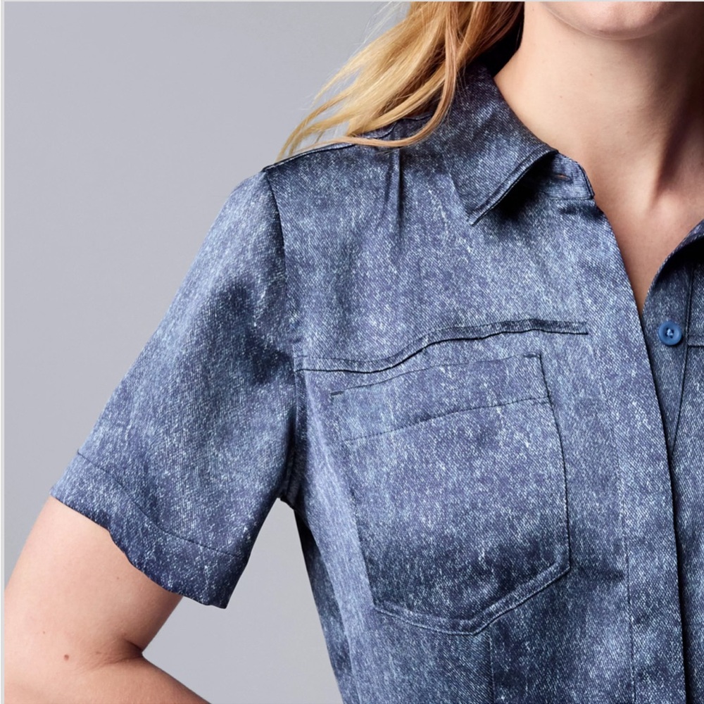 Simply Vera Vera Wang sz XL Cropped Romper Jumpsuit nwt Satiny Denim Look - Picture 12 of 12